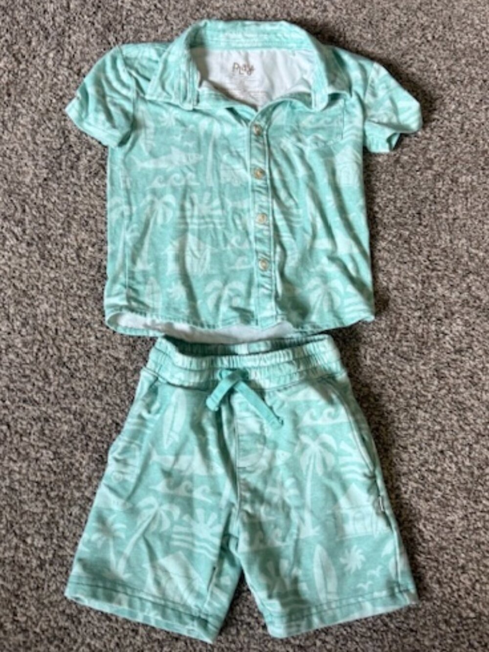 Little Sleepies Top & Bottom Blue Beach Print Set 2T